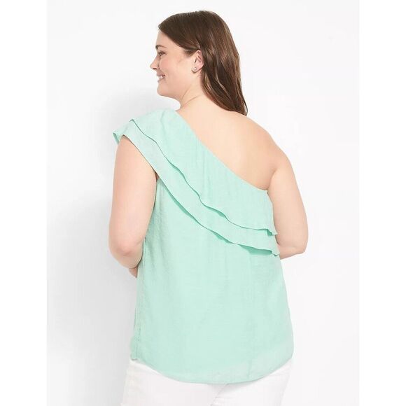 20P Lane Bryant One Shoulder Ruffled Top Mint Green NWT - Picture 9 of 9